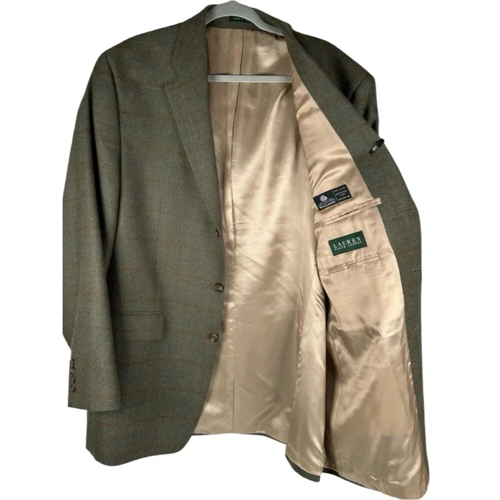 Lauren Ralph Lauren 100% Wool Gray Brown Check Sport Coat Blazer Men’s 44L NWOT